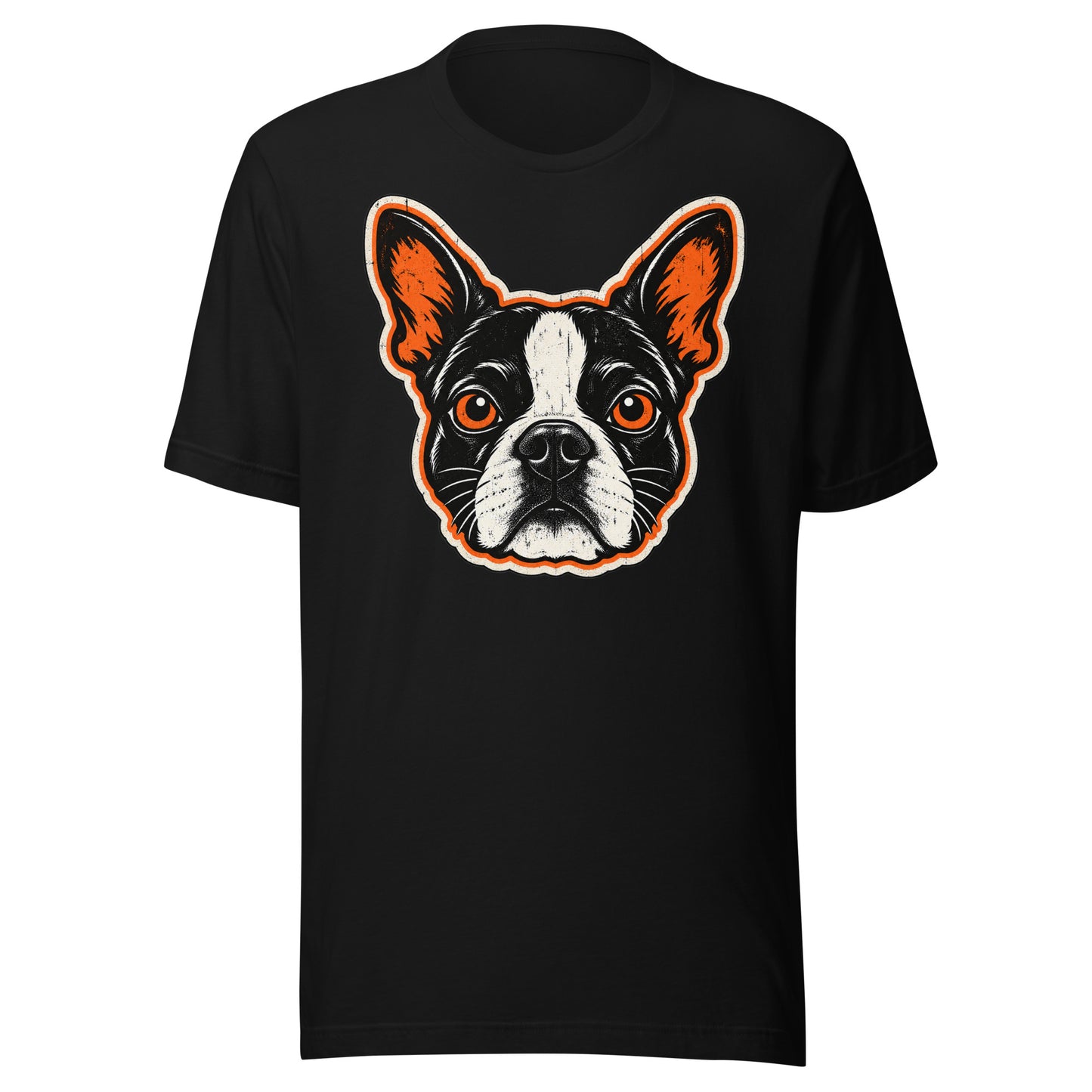 Halloween Boston Terrier Face Unisex T-Shirt . Black