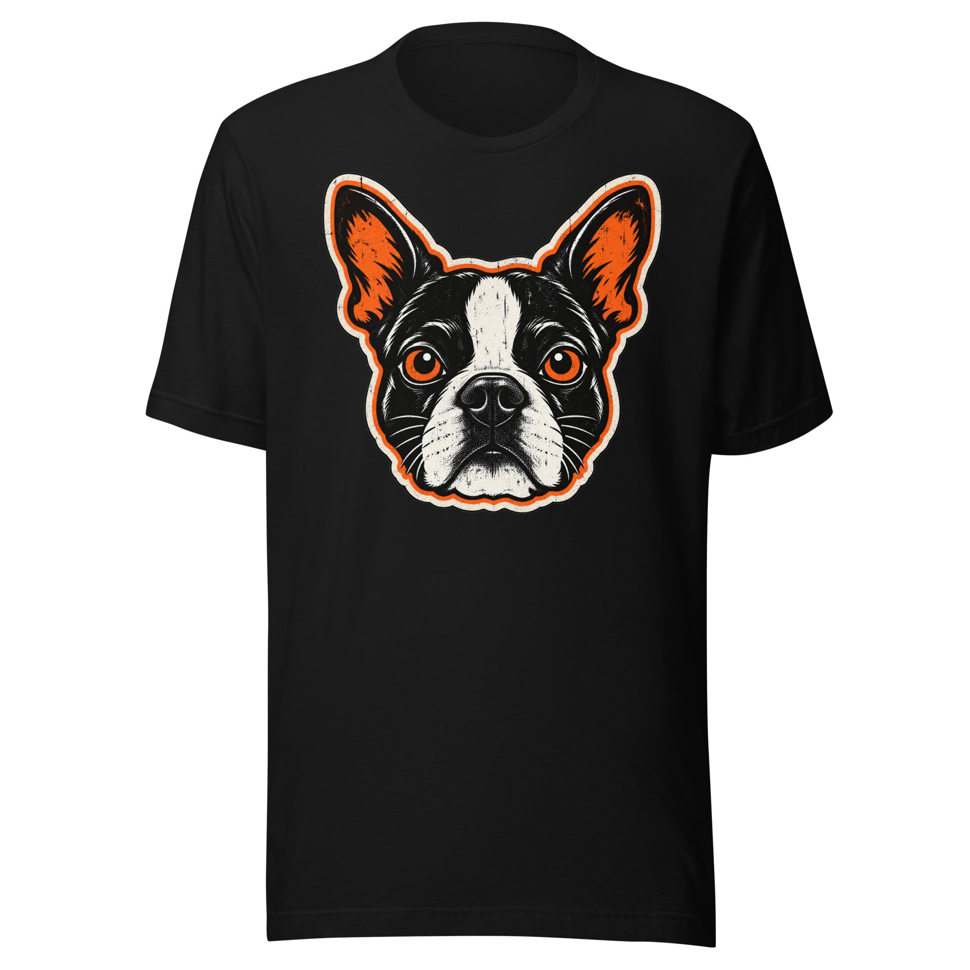 Halloween Boston Terrier Face Unisex T-Shirt . Black