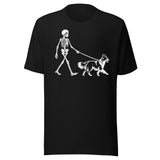 Skeleton Walking Border Collie Halloween Unisex T-Shirt . Black