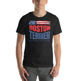 Boston Terrier American Flag Unisex T-Shirt – 4th of July Patriotic Dog Tee | USA 250th Birthday Shirt .