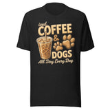 Iced Coffee & Dogs All Day Every Day Unisex T-Shirt - Funny Dog Lover Tee . Black Heather