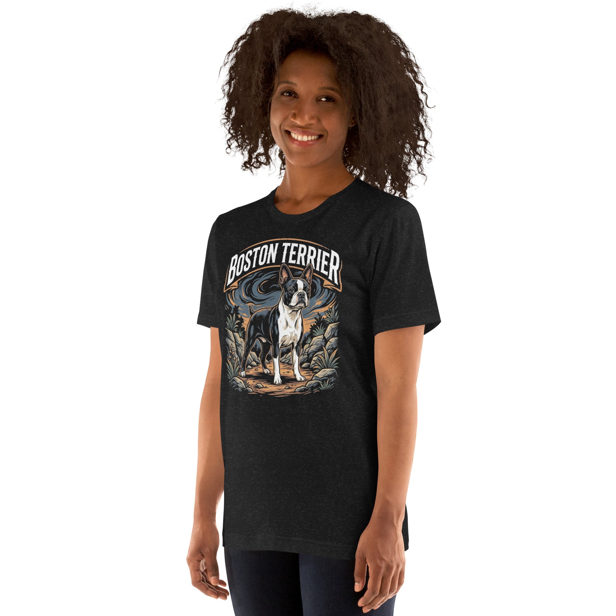 Boston Terrier Wilderness Guardian Unisex T-Shirt .