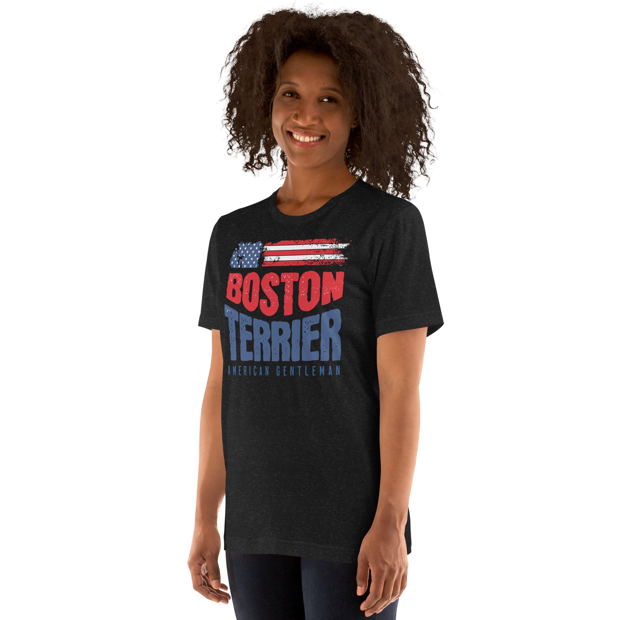 Boston Terrier American Flag Unisex T-Shirt – 4th of July Patriotic Dog Tee | USA 250th Birthday Shirt .