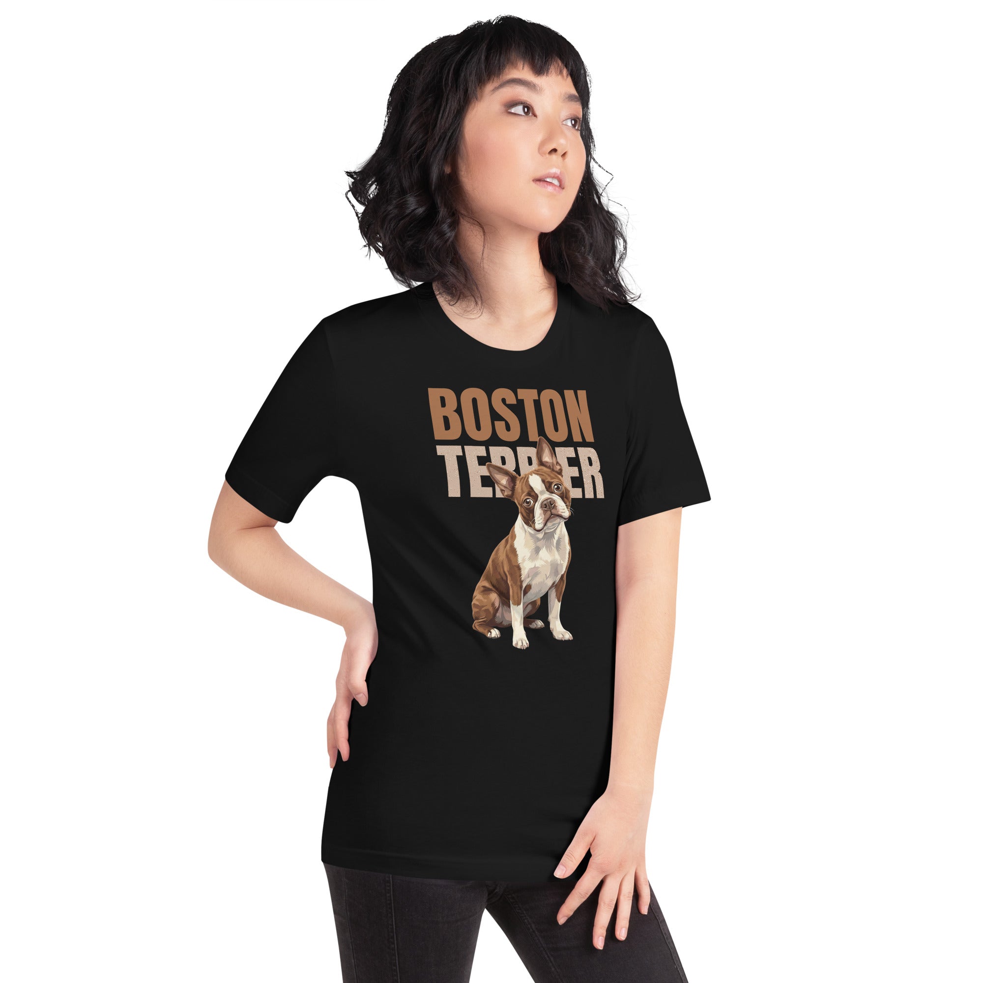 Brown Boston Terrier Dog Unisex T-Shirt .