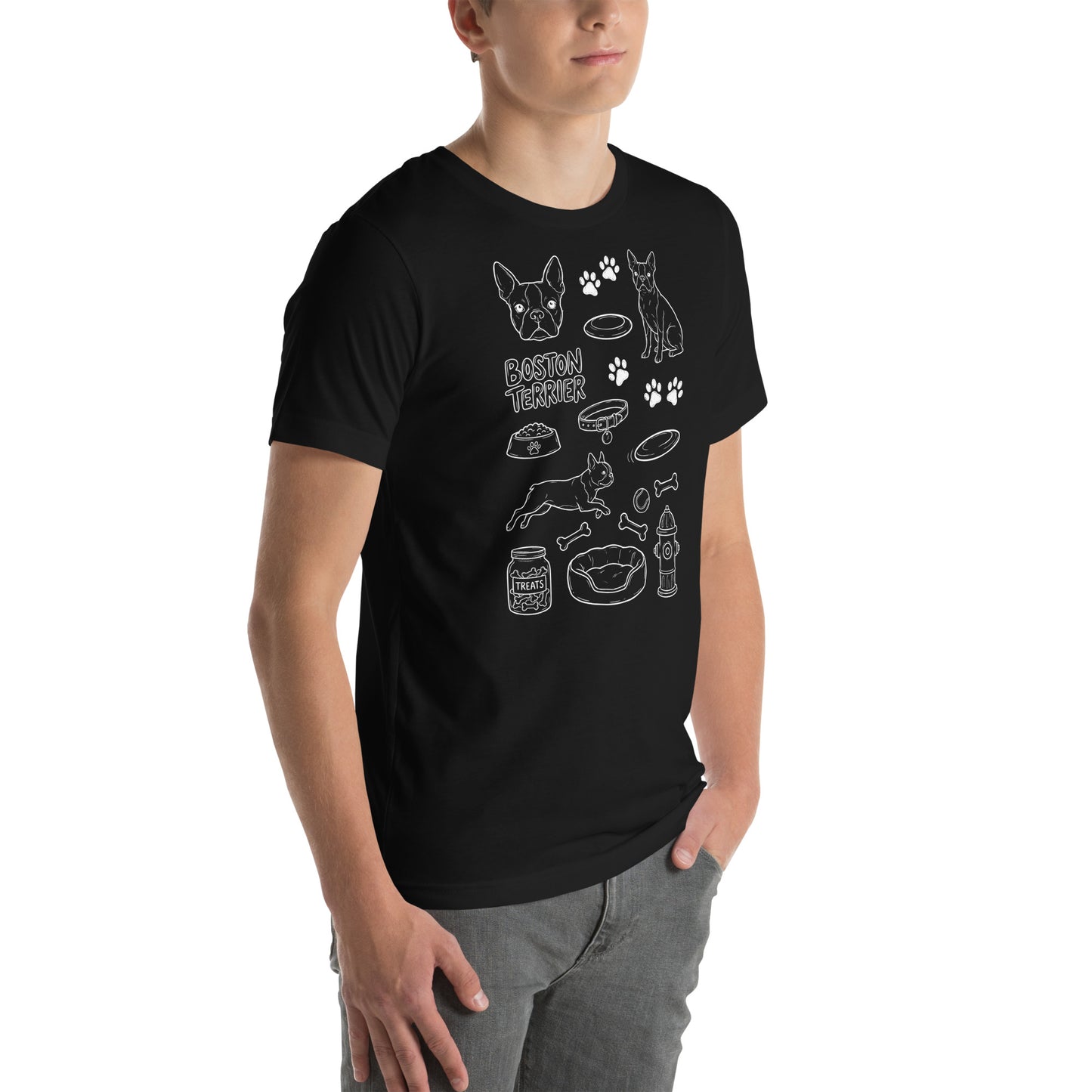 Boston Terrier Doodle Dog Lover Unisex T-Shirt .