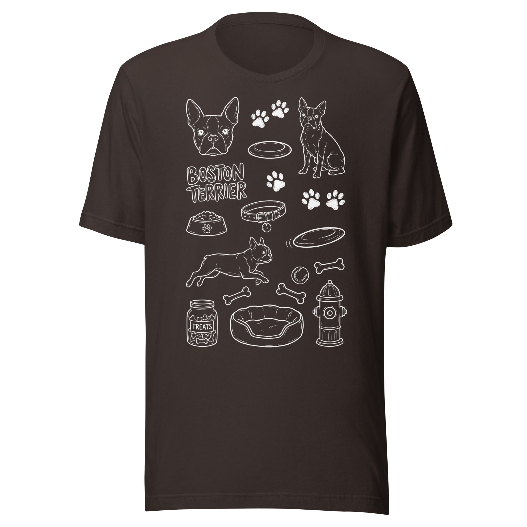 Boston Terrier Doodle Dog Lover Unisex T-Shirt . Brown
