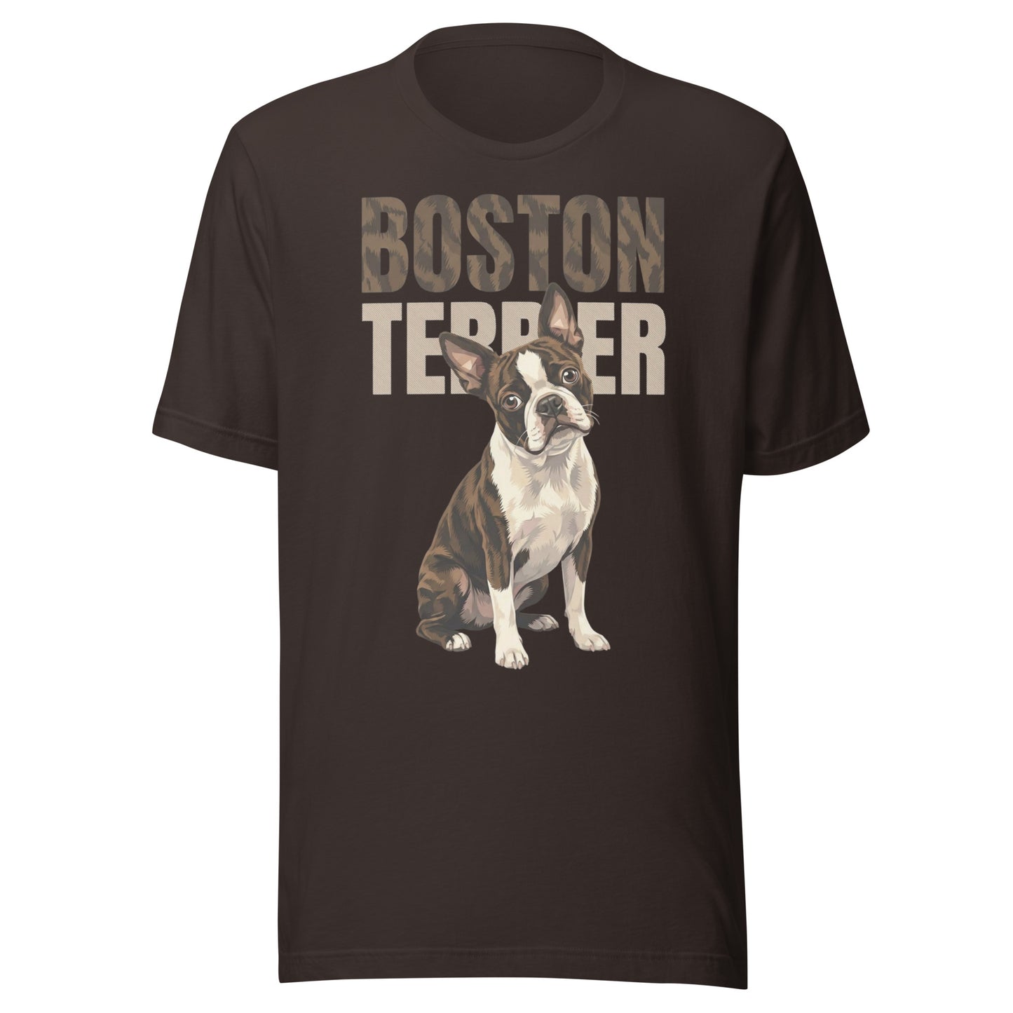 Brindle Boston Terrier Dog Unisex T-Shirt . Brown