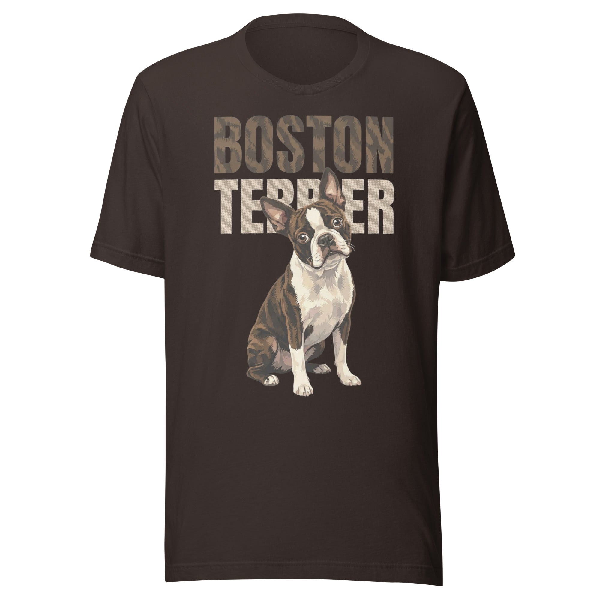 Brindle Boston Terrier Dog Unisex T-Shirt . Brown