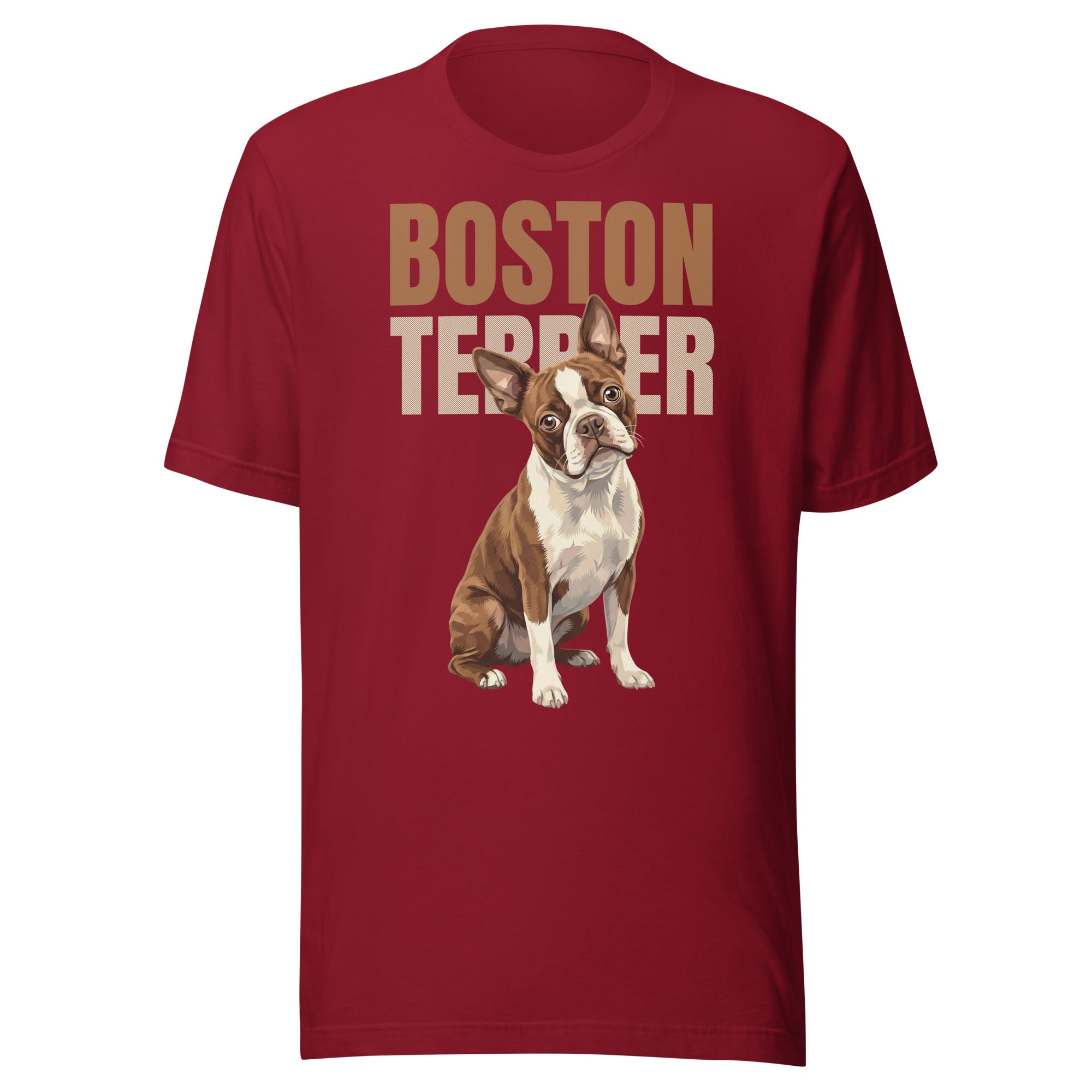 Brown Boston Terrier Dog Unisex T-Shirt . Cardinal