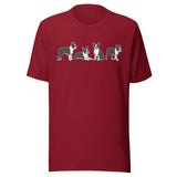 4 Boston Terrier Poses Unisex T-Shirt . Cardinal