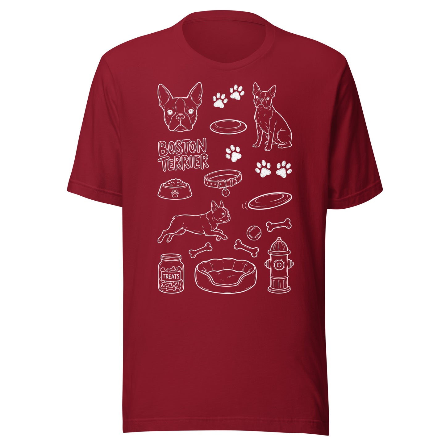 Boston Terrier Doodle Dog Lover Unisex T-Shirt . Cardinal