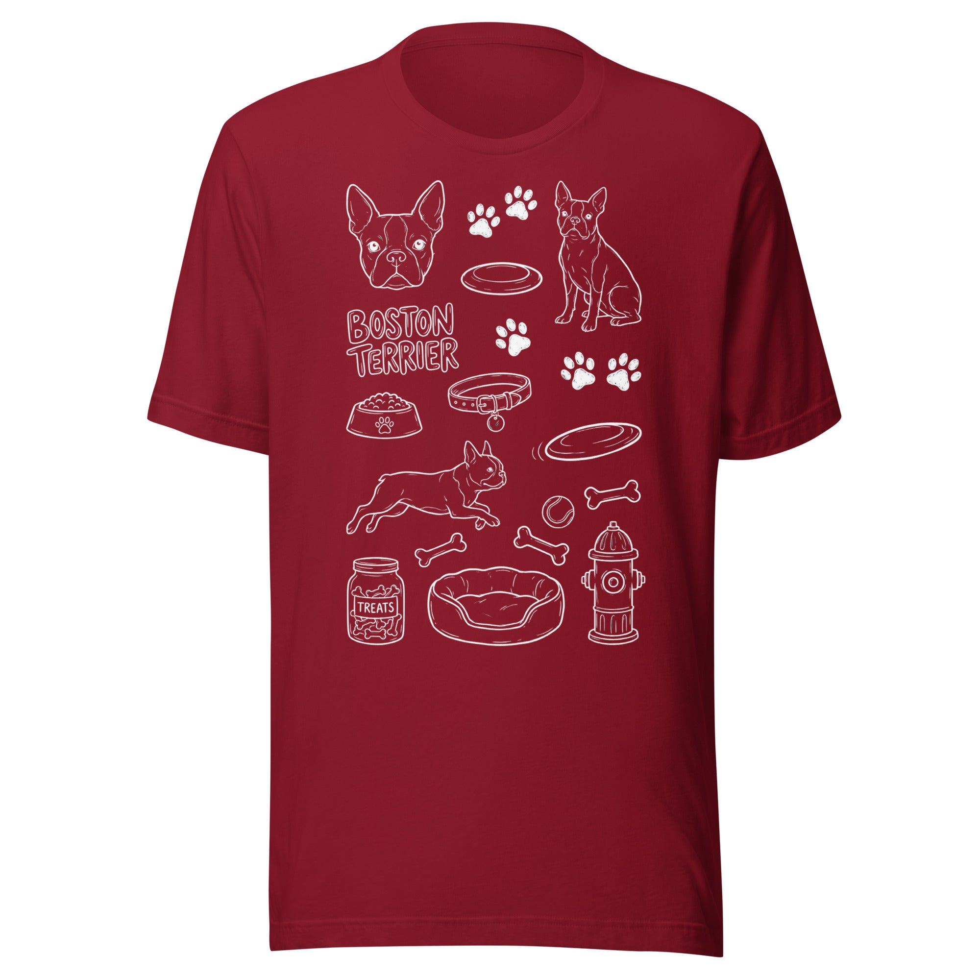 Boston Terrier Doodle Dog Lover Unisex T-Shirt . Cardinal