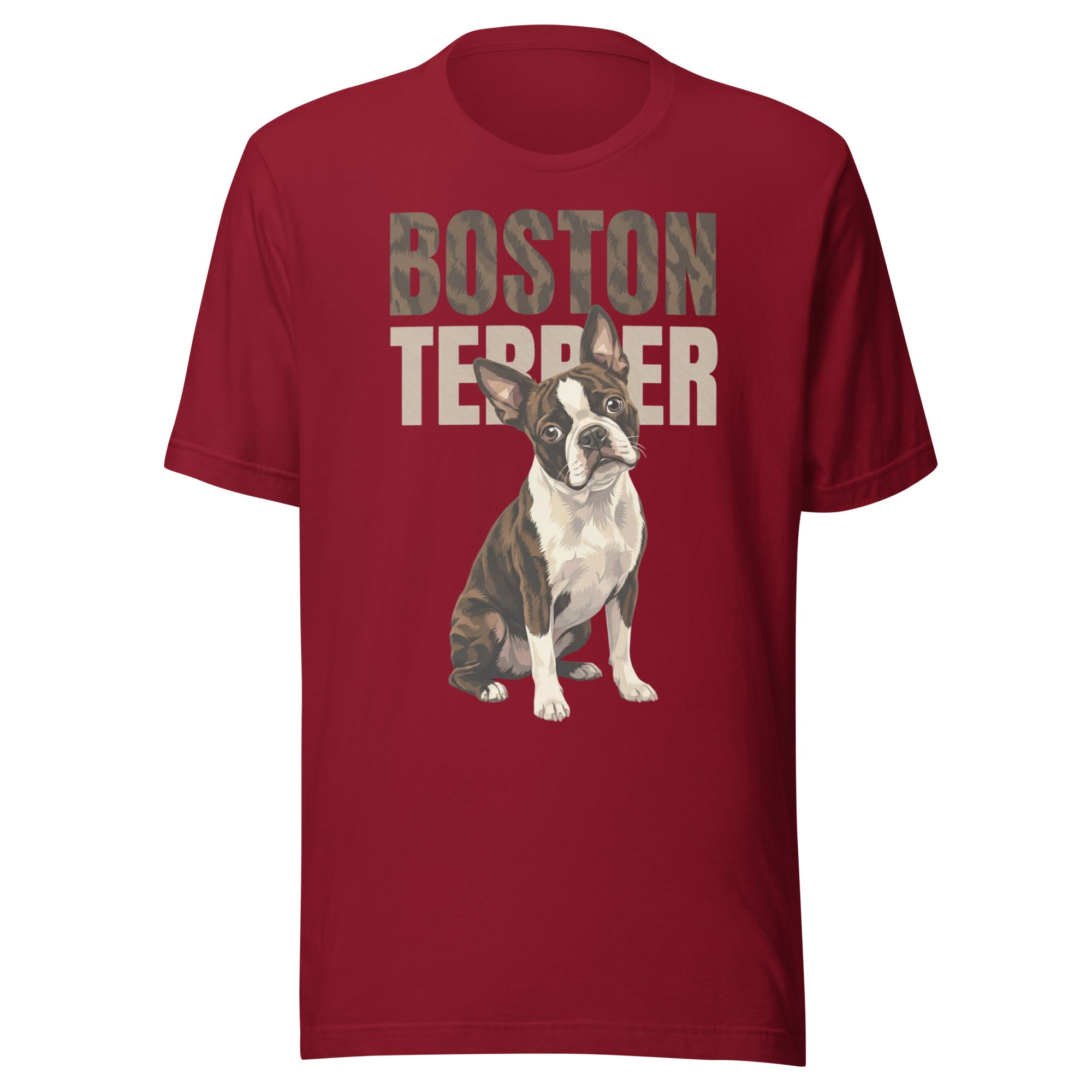Brindle Boston Terrier Dog Unisex T-Shirt . Cardinal