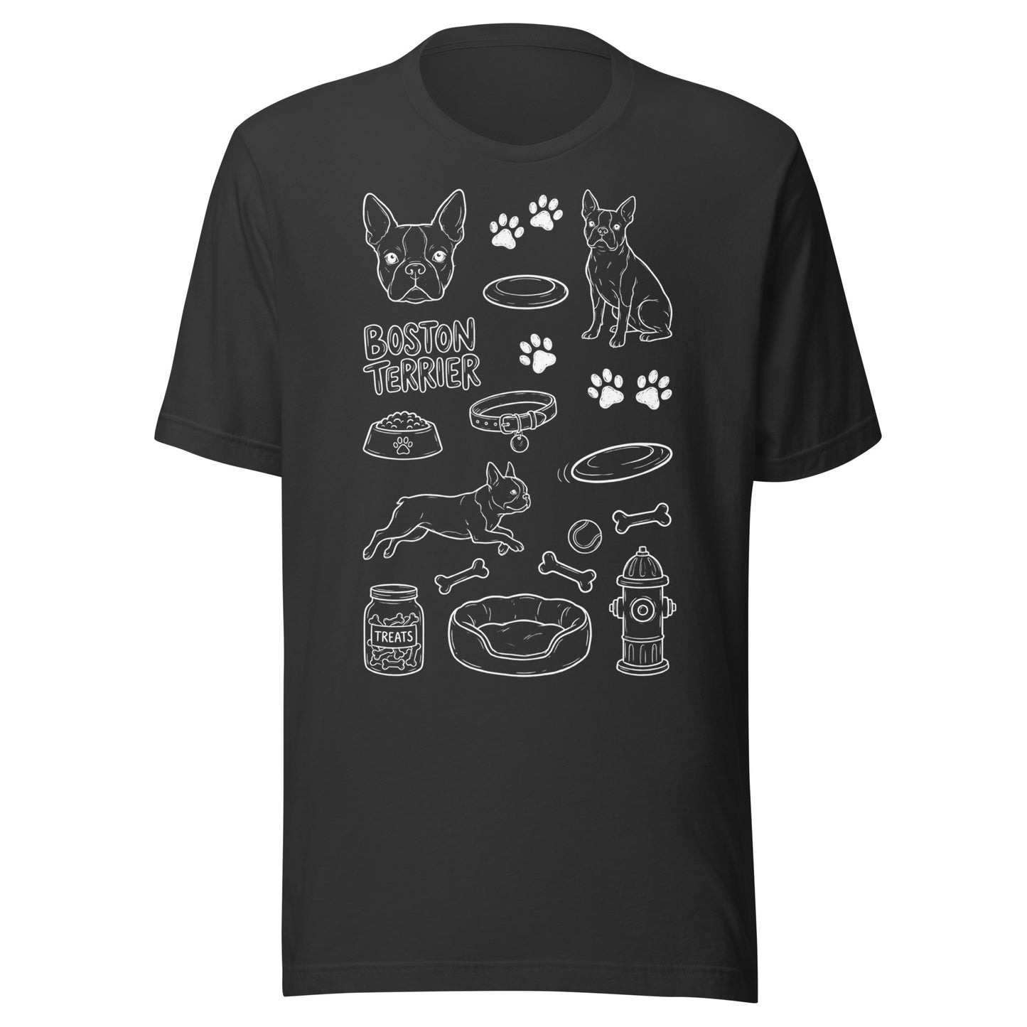 Boston Terrier Doodle Dog Lover Unisex T-Shirt . Dark Grey
