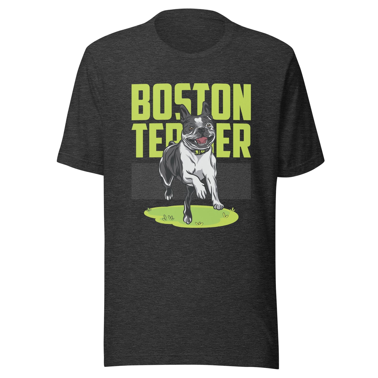 Happy Boston Terrier T-Shirt . Dark Grey Heather