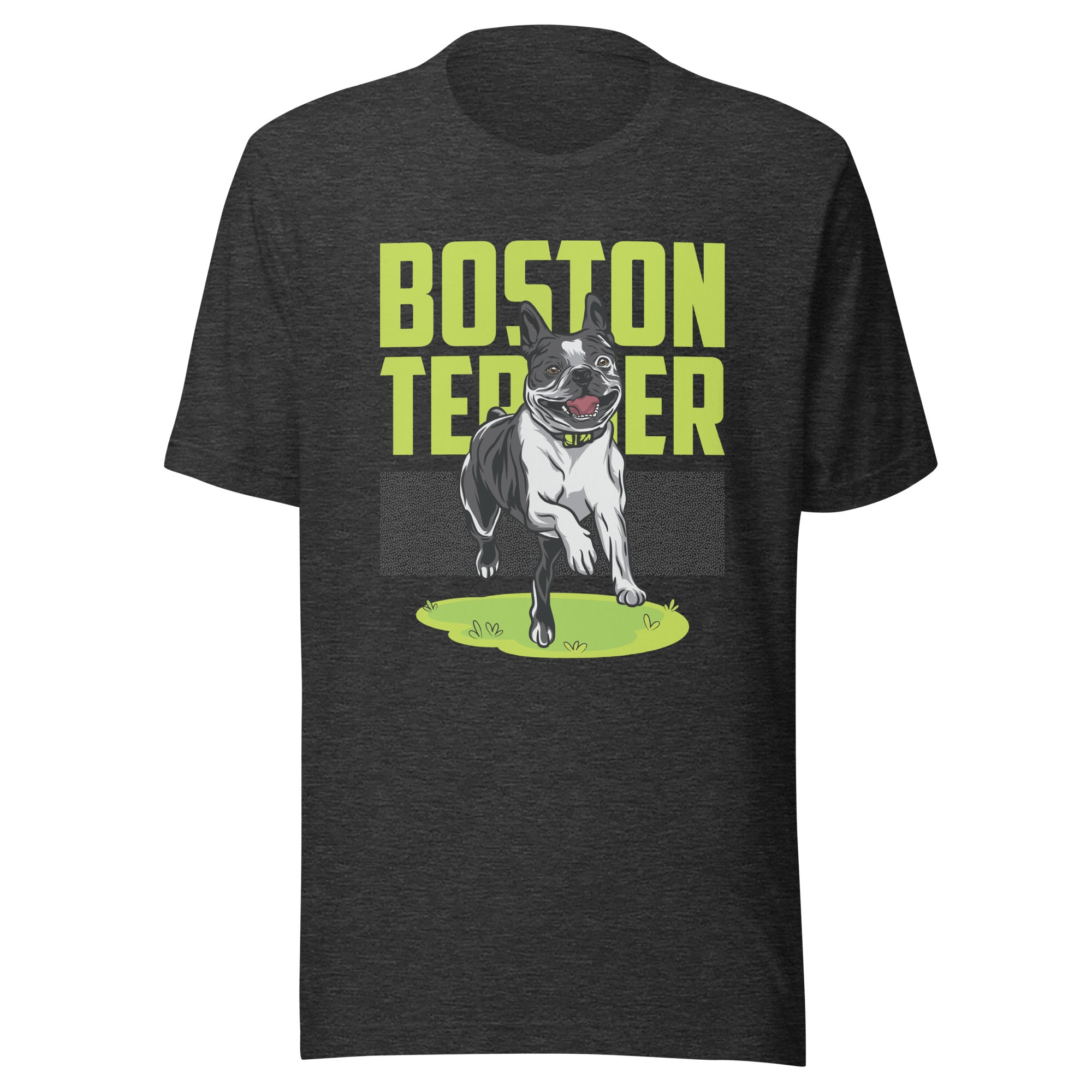 Happy Boston Terrier T-Shirt . Dark Grey Heather