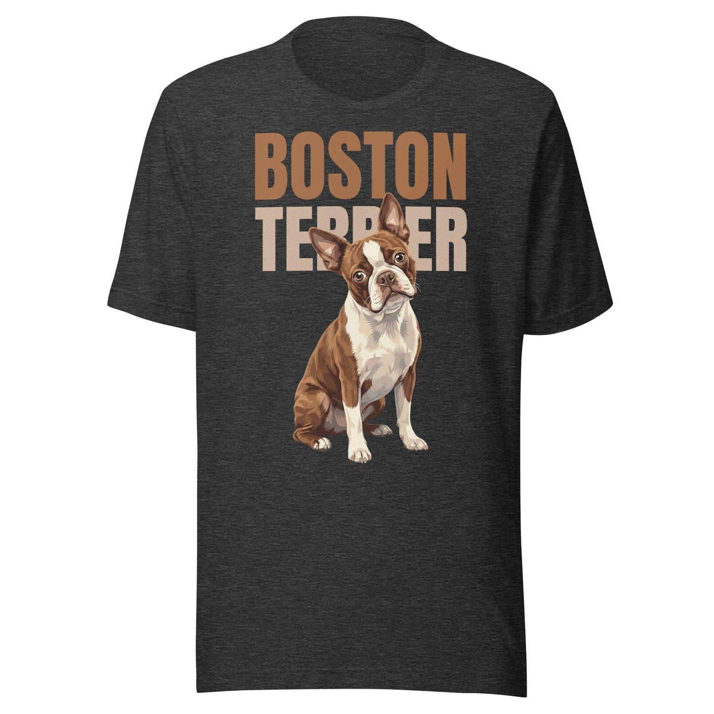 Brown Boston Terrier Dog Unisex T-Shirt . Dark Grey Heather