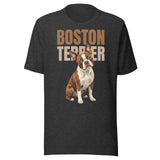 Brown Boston Terrier Dog Unisex T-Shirt . Dark Grey Heather