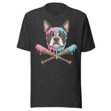 Baseball Drip Boston Terrier Dog Unisex T-Shirt . Dark Grey Heather