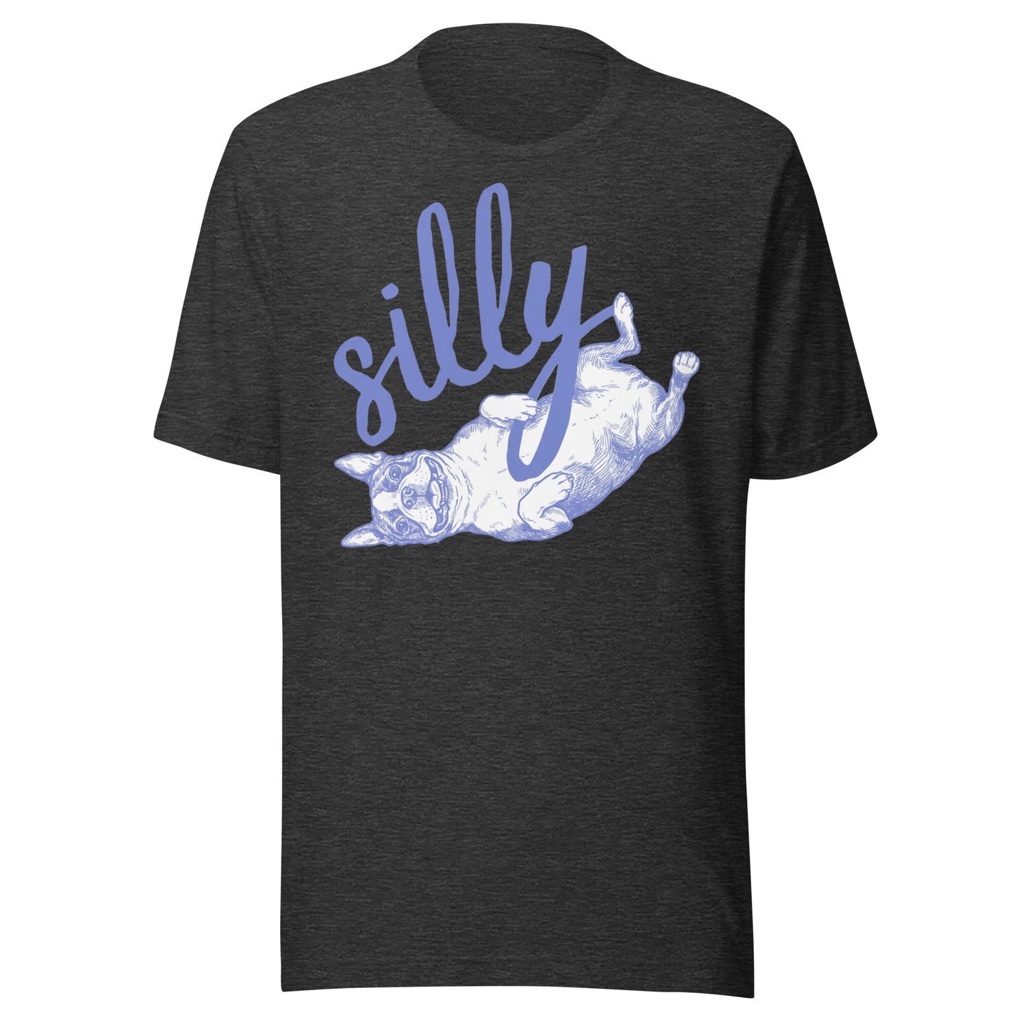 Silly Boston Terrier Dog Upside Down Unisex T-Shirt . Dark Grey Heather