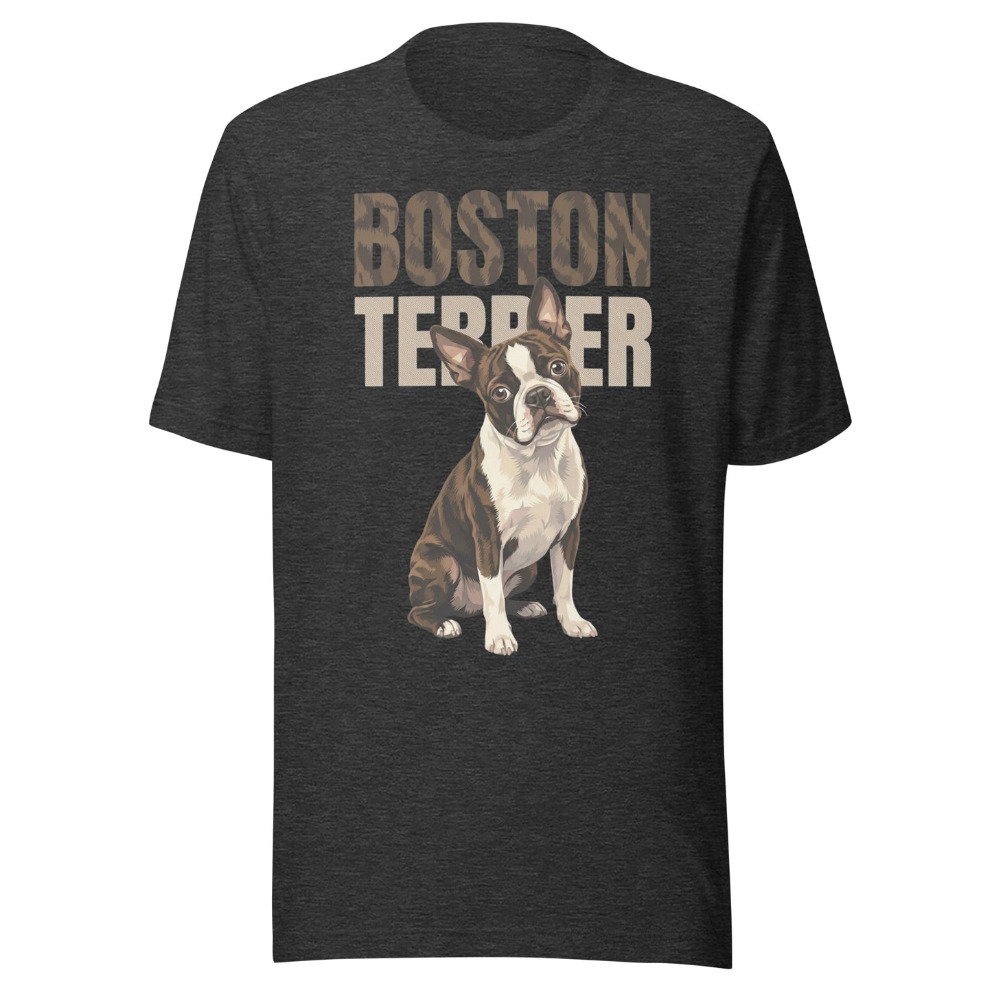 Brindle Boston Terrier Dog Unisex T-Shirt . Dark Grey Heather