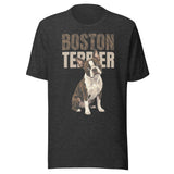 Brindle Boston Terrier Dog Unisex T-Shirt . Dark Grey Heather