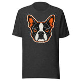 Halloween Boston Terrier Face Unisex T-Shirt . Dark Grey Heather