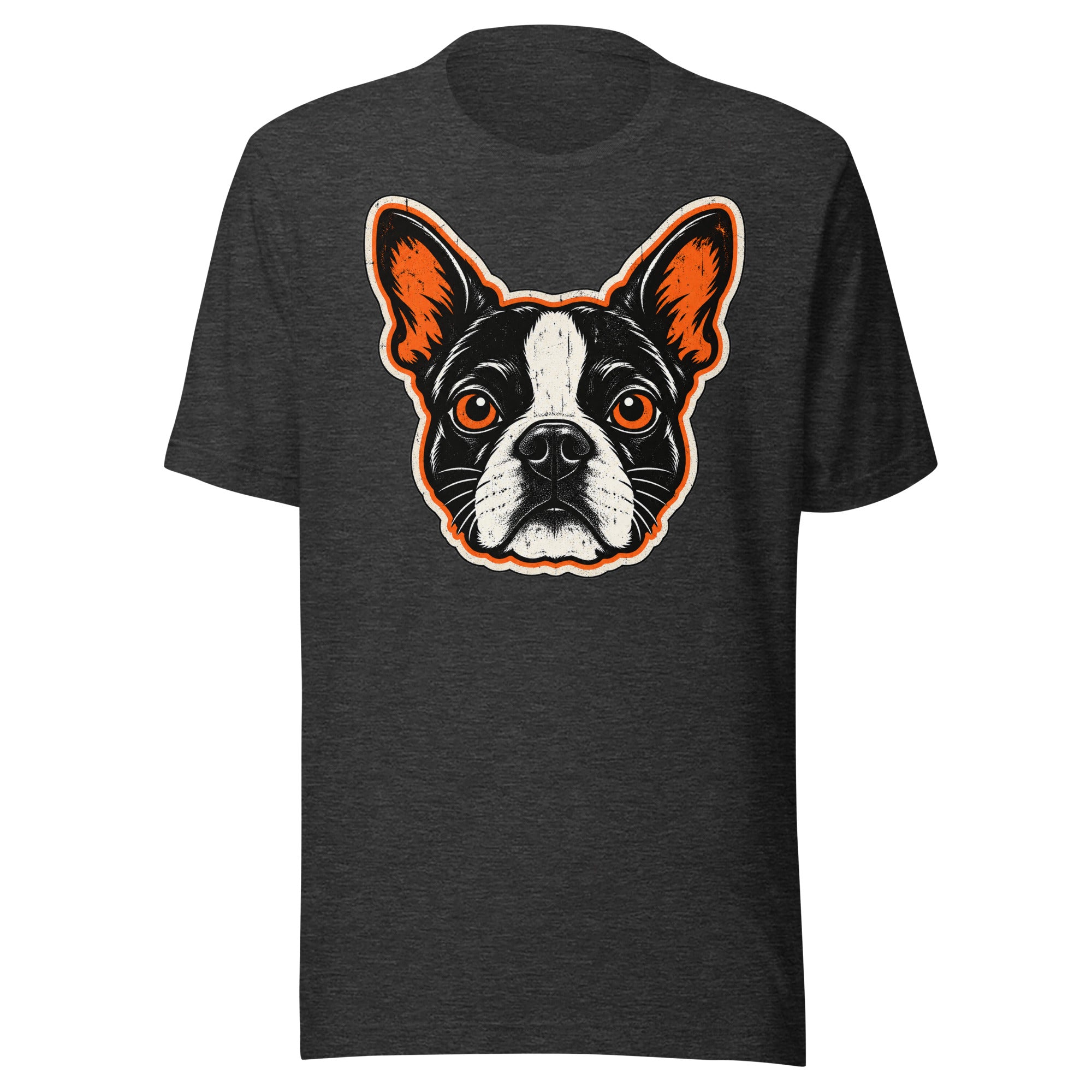 Halloween Boston Terrier Face Unisex T-Shirt . Dark Grey Heather