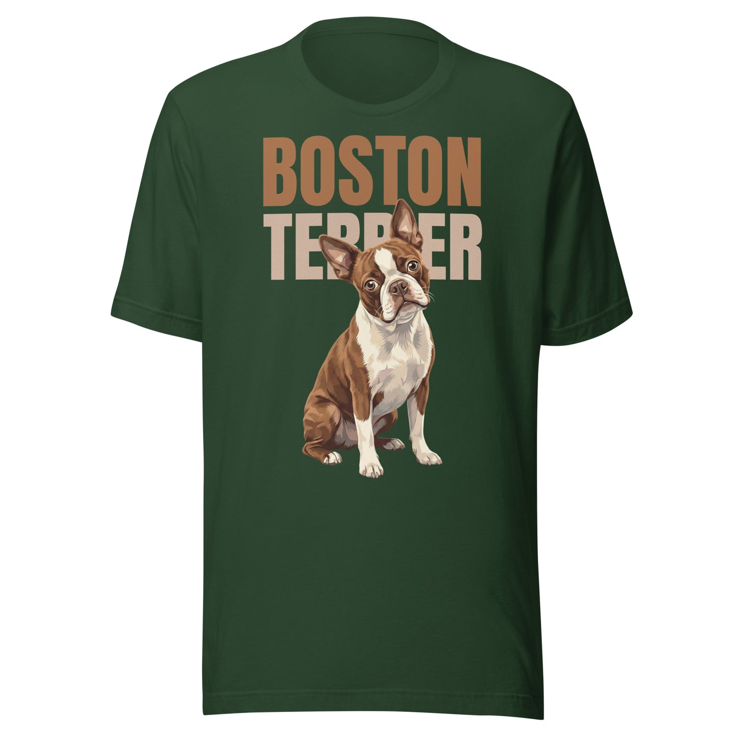 Brown Boston Terrier Dog Unisex T-Shirt . Forest