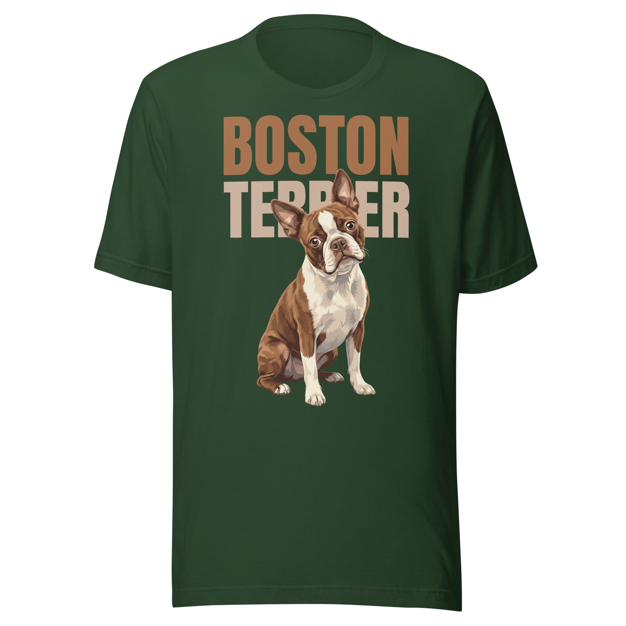 Brown Boston Terrier Dog Unisex T-Shirt . Forest