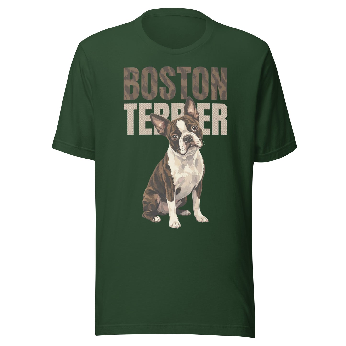 Brindle Boston Terrier Dog Unisex T-Shirt . Forest