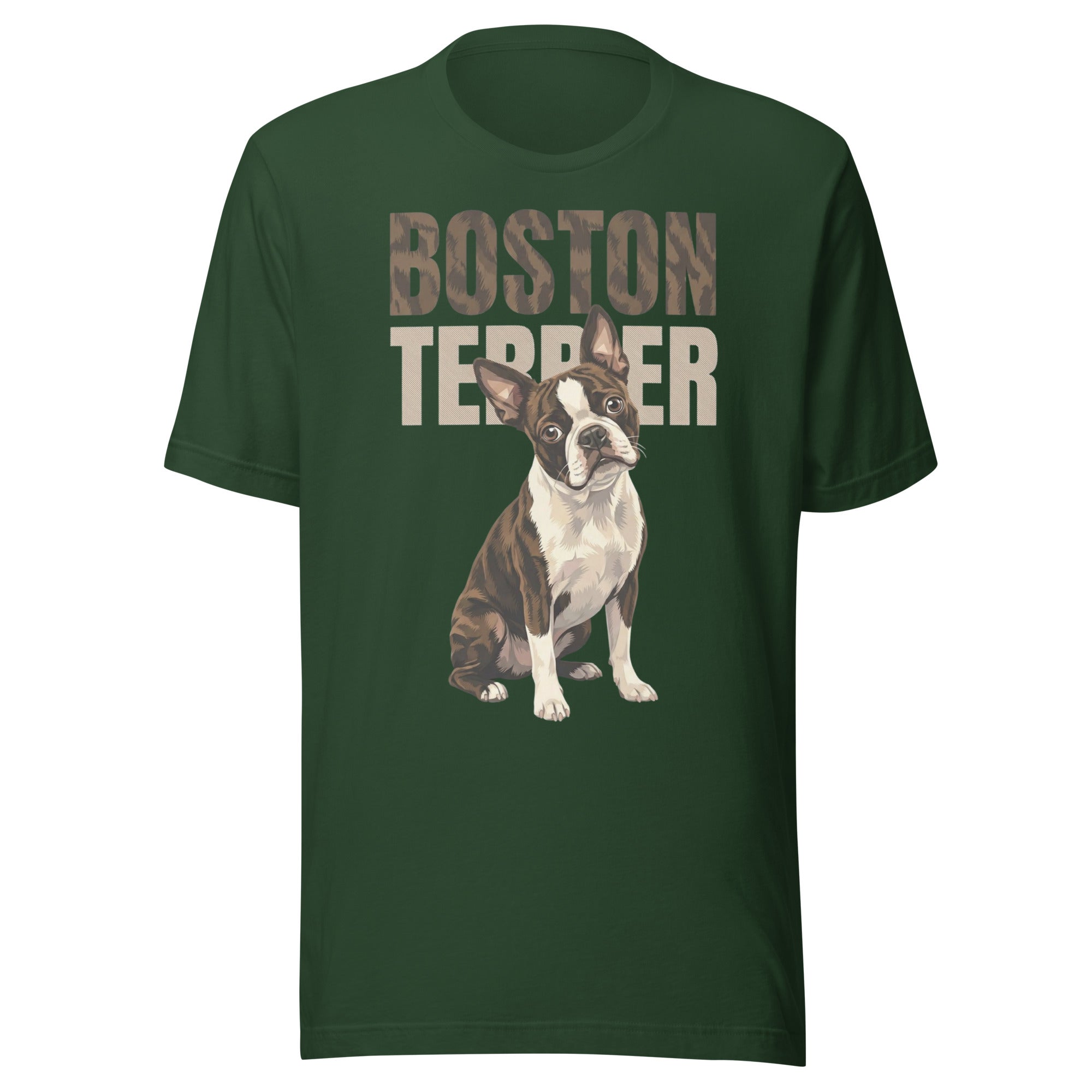 Brindle Boston Terrier Dog Unisex T-Shirt . Forest