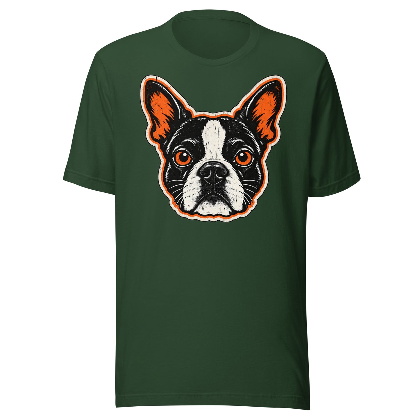 Halloween Boston Terrier Face Unisex T-Shirt . Forest