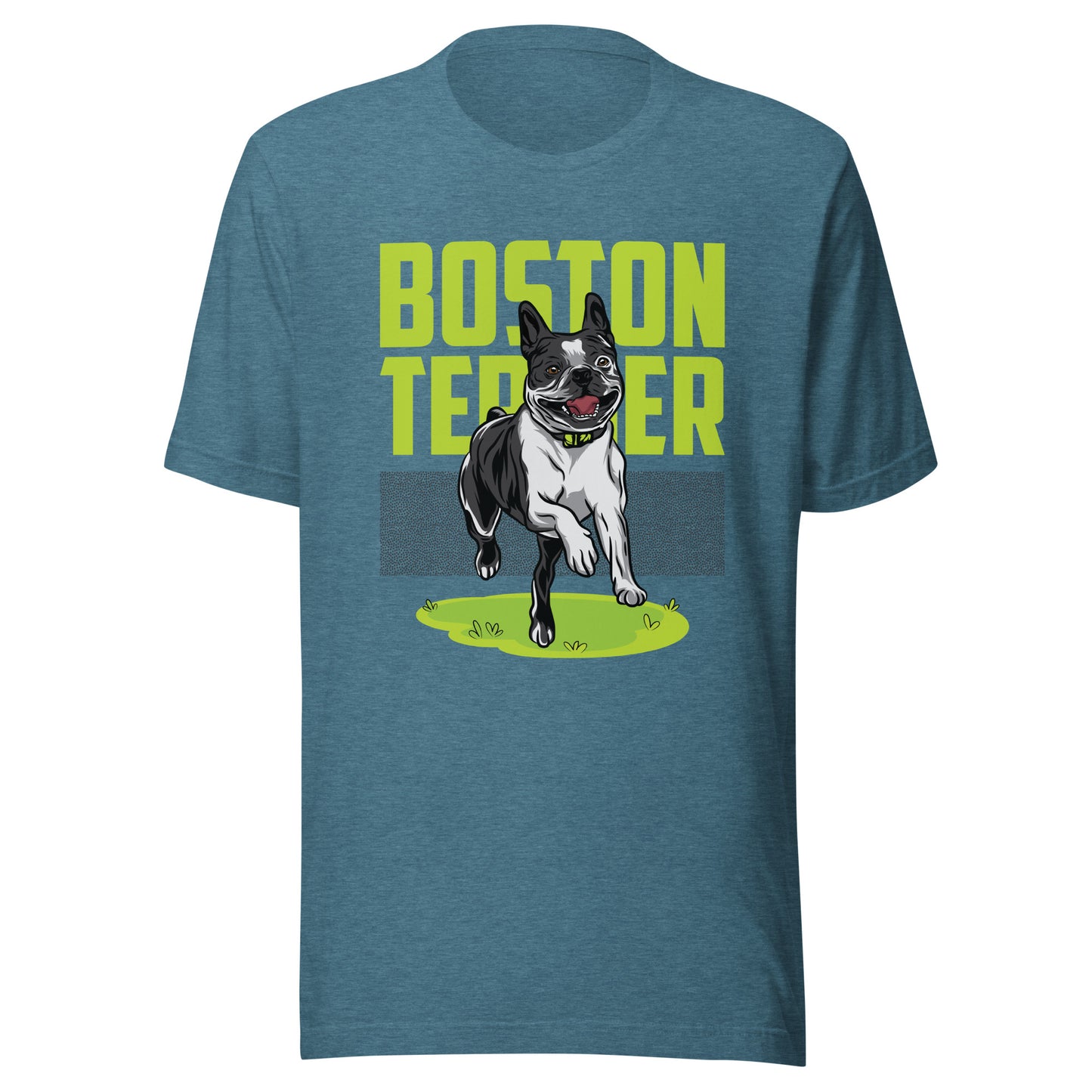 Happy Boston Terrier T-Shirt . Heather Deep Teal