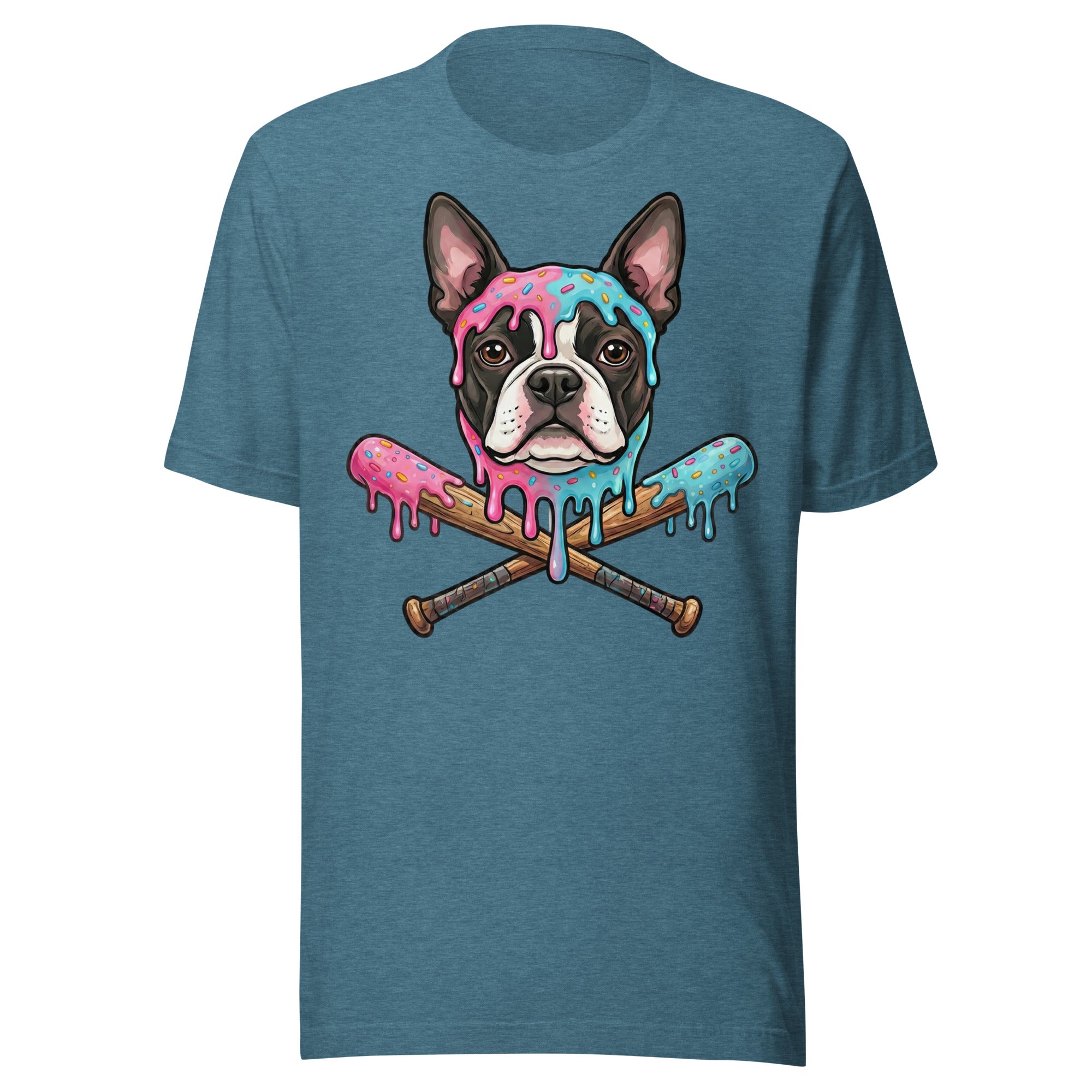 Baseball Drip Boston Terrier Dog Unisex T-Shirt . Heather Deep Teal