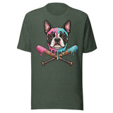 Baseball Drip Boston Terrier Dog Unisex T-Shirt . Heather Forest