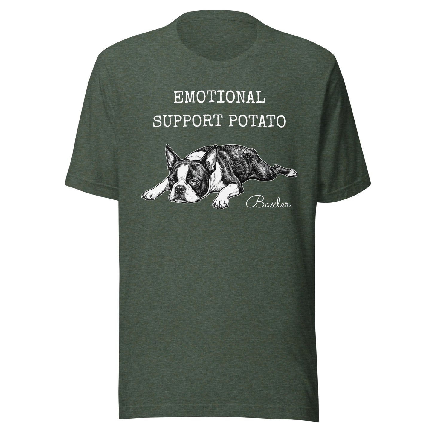 Emotional Support Potato Boston Terrier Dog Unisex T-Shirt . Heather Forest