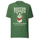 Boston Terrier “The American Gentleman” Chin Rest & Snuggle Expert Unisex T-Shirt . Heather Grass Green