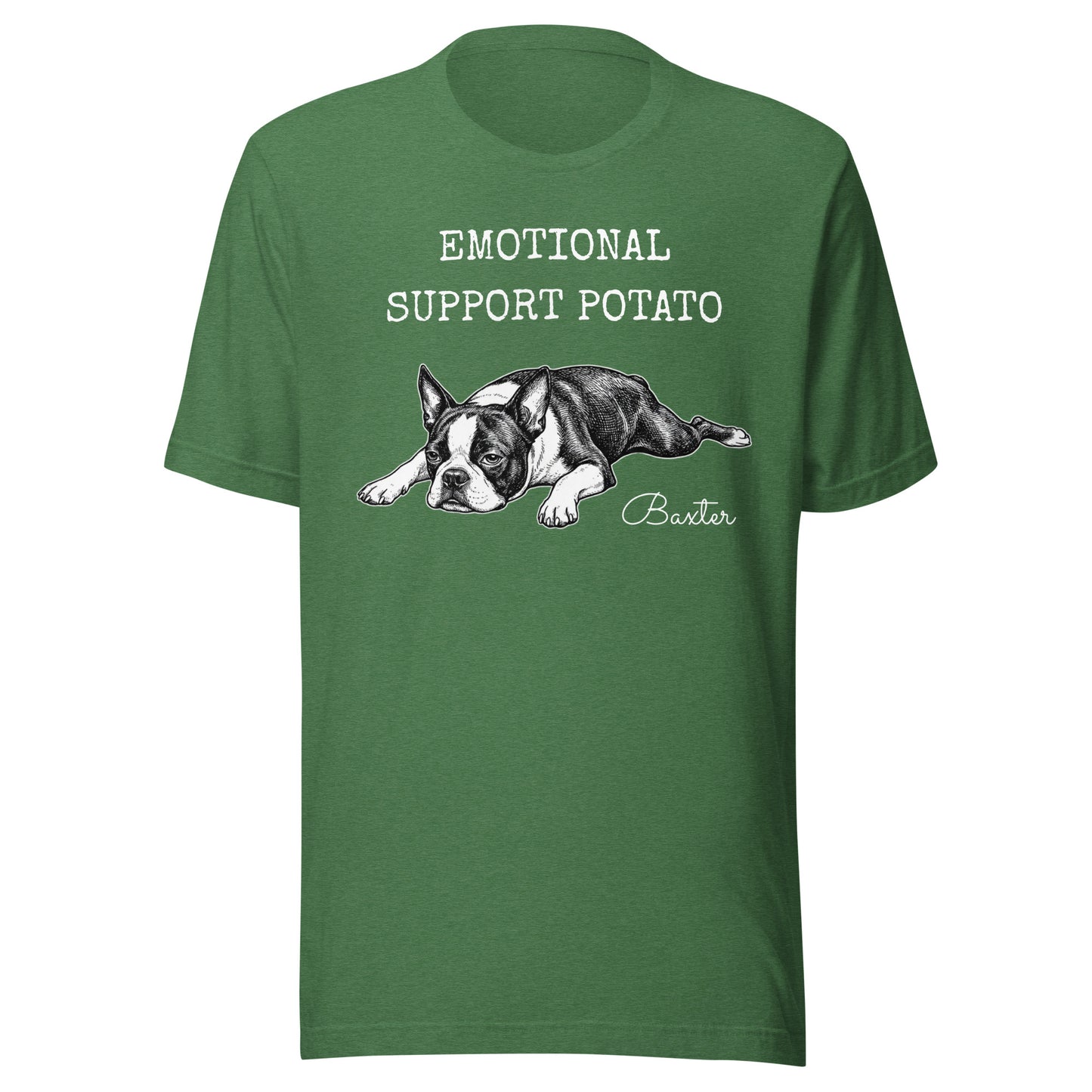 Emotional Support Potato Boston Terrier Dog Unisex T-Shirt . Heather Grass Green