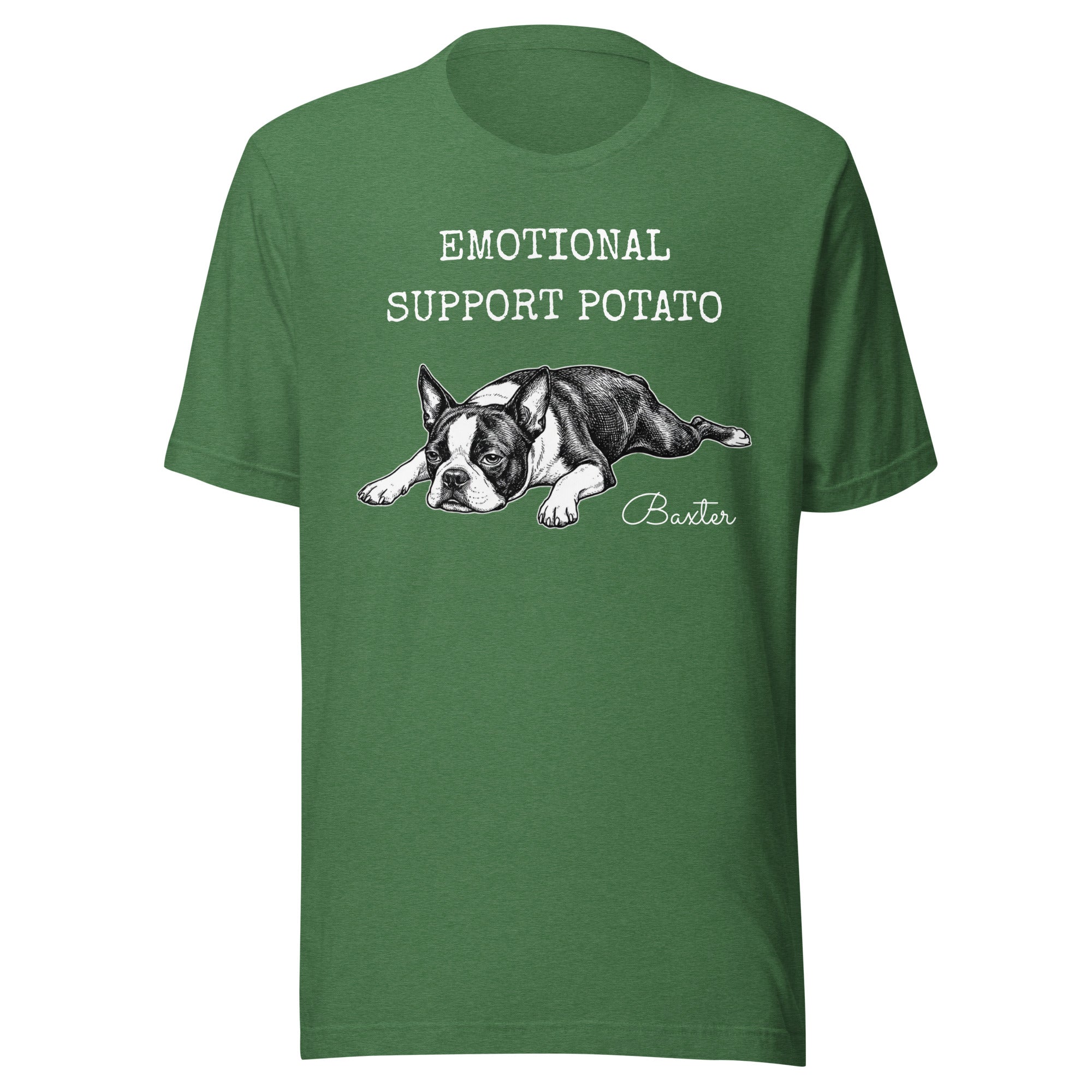 Emotional Support Potato Boston Terrier Dog Unisex T-Shirt . Heather Grass Green