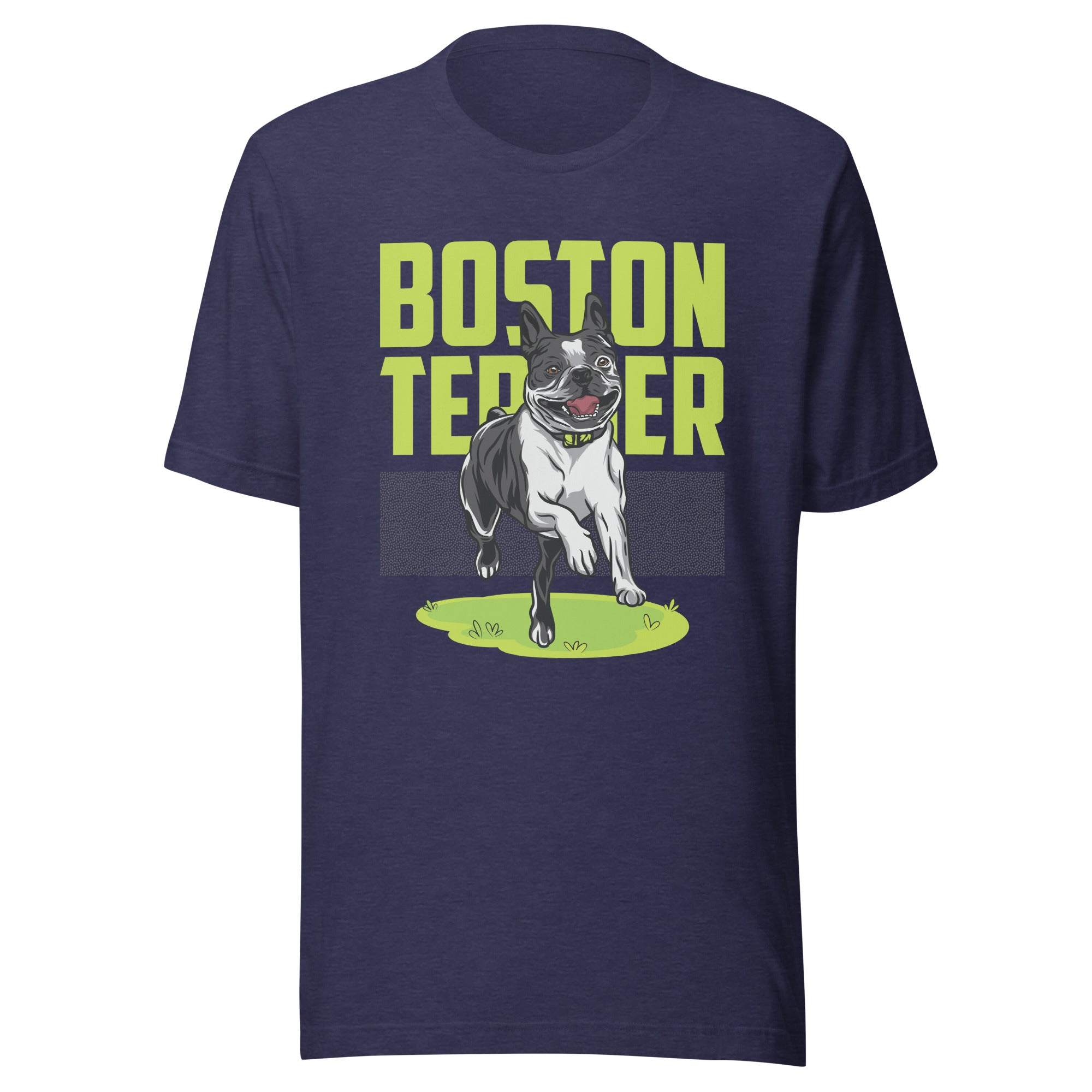 Happy Boston Terrier T-Shirt . Heather Midnight Navy