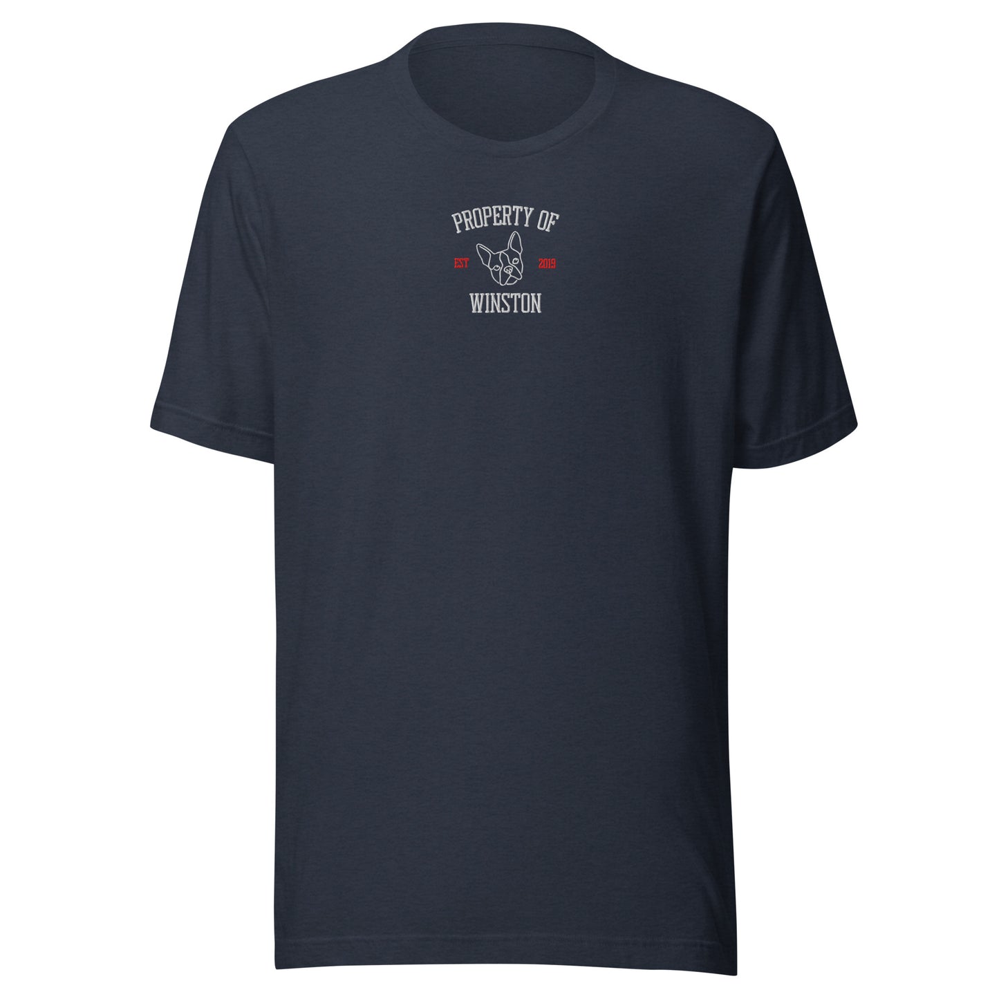 Property Of My Dog Custom Embroidered Unisex T-Shirt . Heather Navy