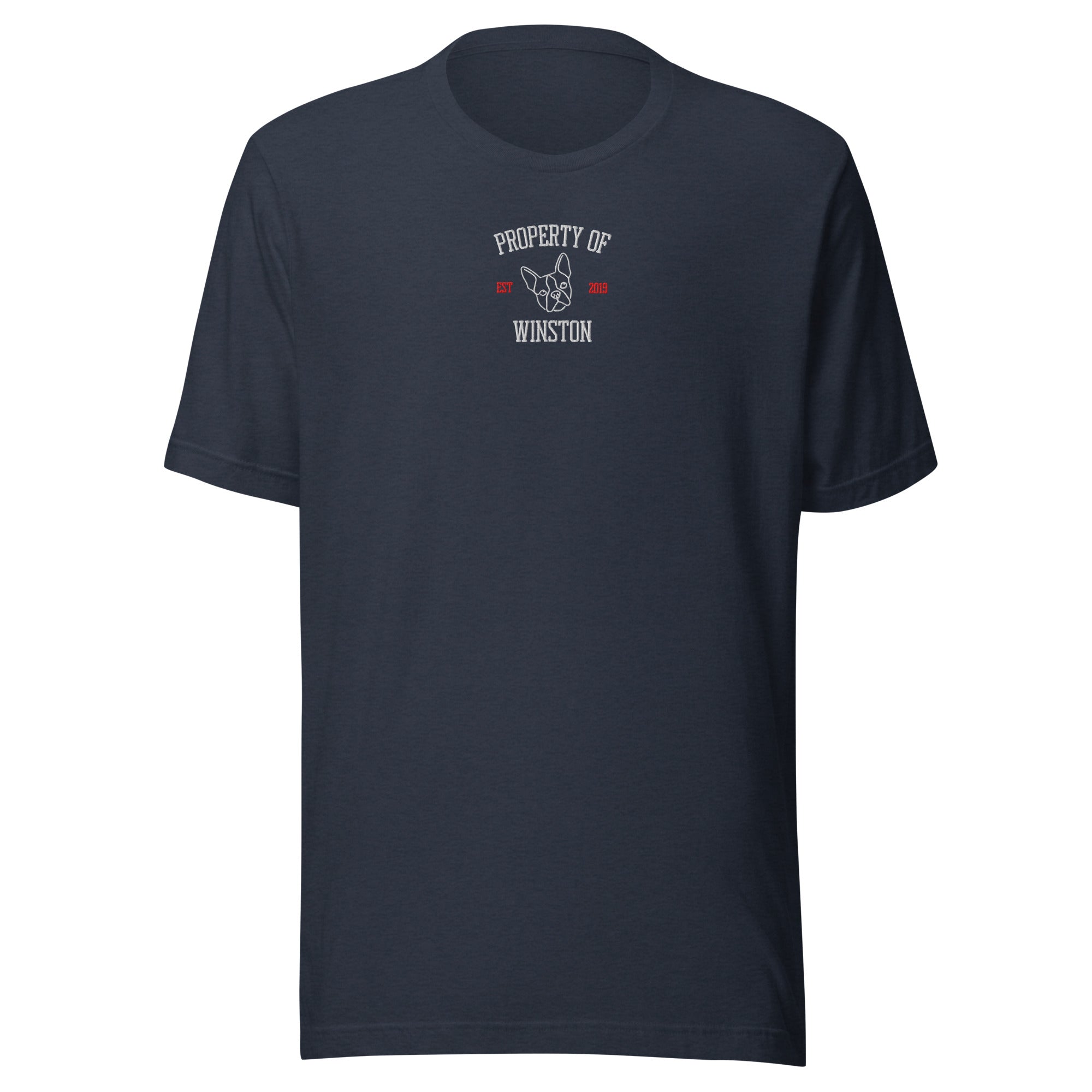 Property Of My Dog Custom Embroidered Unisex T-Shirt . Heather Navy