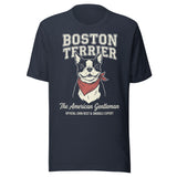 Boston Terrier “The American Gentleman” Chin Rest & Snuggle Expert Unisex T-Shirt . Heather Navy