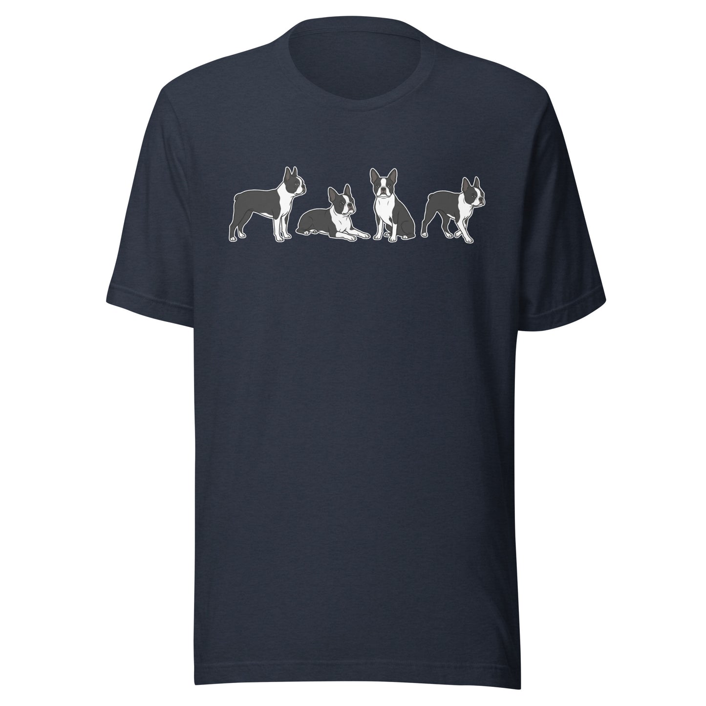 4 Boston Terrier Poses Unisex T-Shirt . Heather Navy