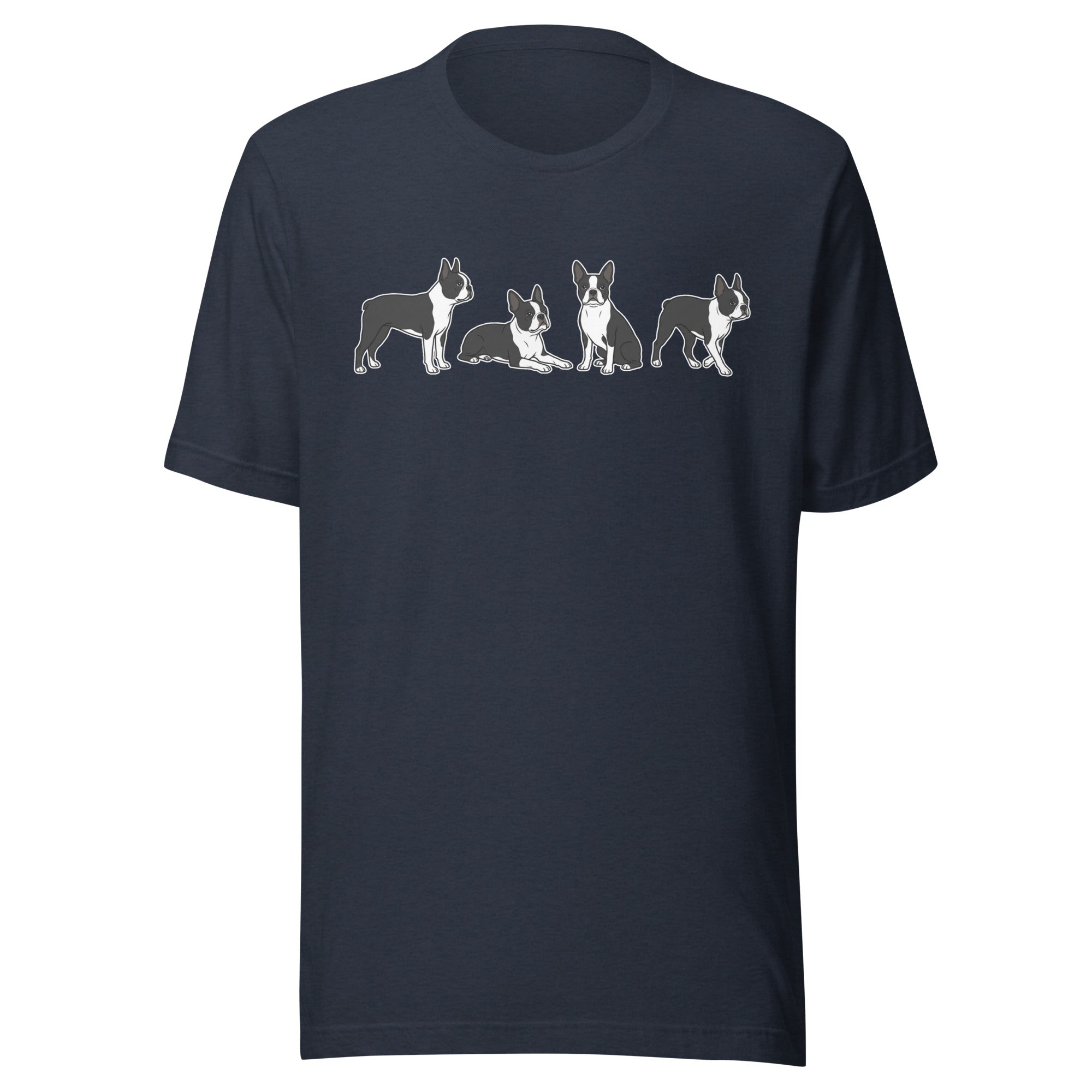 4 Boston Terrier Poses Unisex T-Shirt . Heather Navy
