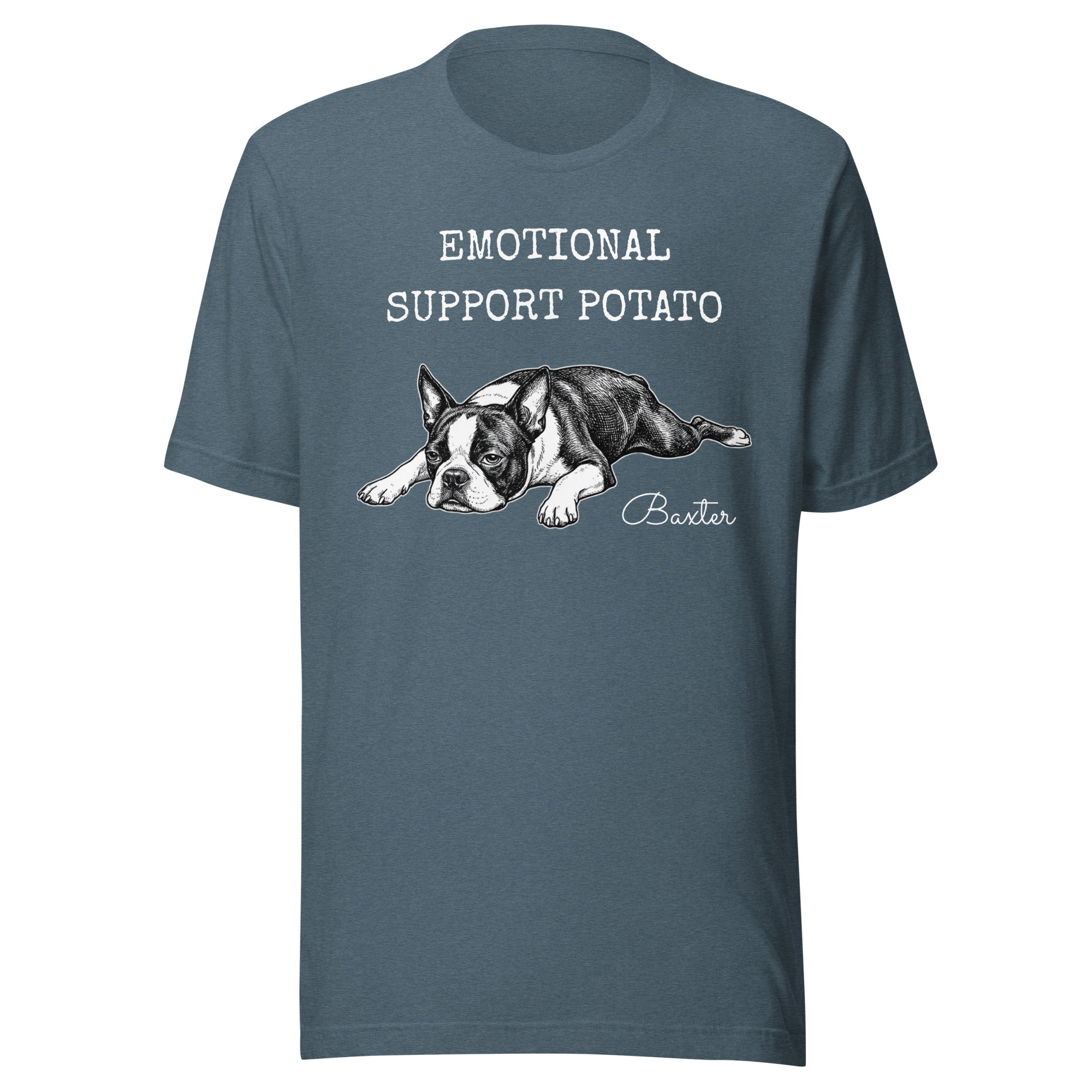 Emotional Support Potato Boston Terrier Dog Unisex T-Shirt . Heather Slate