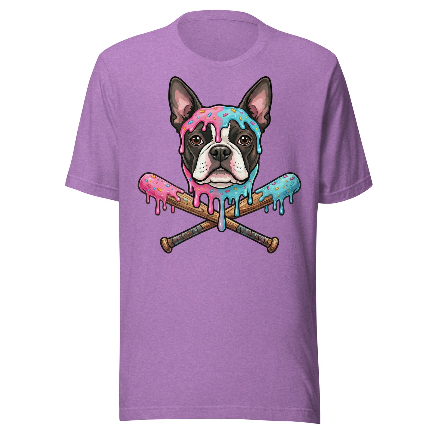Baseball Drip Boston Terrier Dog Unisex T-Shirt . Heather Team Purple