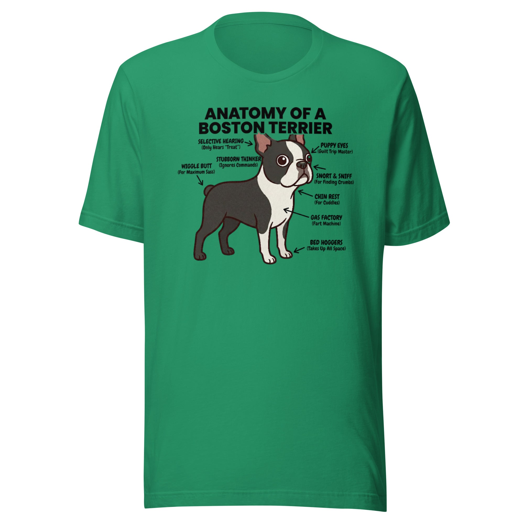 Boston Terrier Anatomy Illustrated Unisex T-Shirt . Kelly