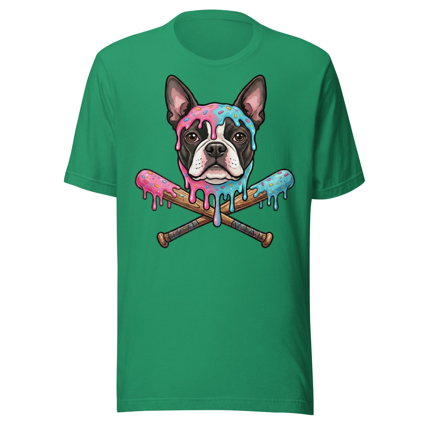 Baseball Drip Boston Terrier Dog Unisex T-Shirt . Kelly